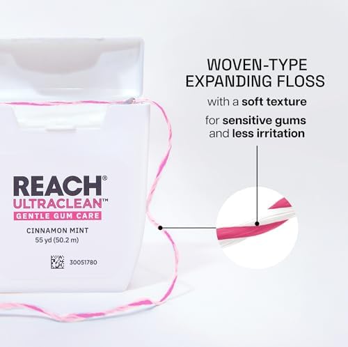Hilo Dental REACH ULTRACLEAN para Encías Sensibles – Expansible, Tejido, Sin Cera, Libre de PFAS con Vitamina E, Canela Menta 55YD (Paquete de 3) - imagen 2