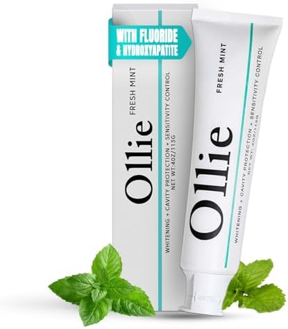 Pasta de Dientes Blanqueadora Ollie Fresh Mint con Flúor y Hidroxiapatita - Combate Caries, Blanquea Dientes y Refresca Aliento, 4oz - imagen 1