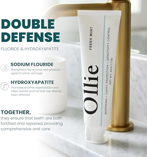 Pasta de Dientes Blanqueadora Ollie Fresh Mint con Flúor y Hidroxiapatita - Combate Caries, Blanquea Dientes y Refresca Aliento, 4oz - imagen 4