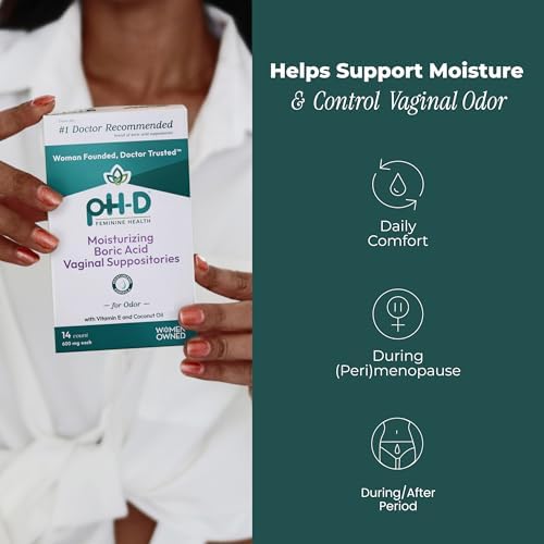 pH-D Soporte de Salud Femenina - Supositorios Hidratantes de Ácido Bórico - Propiedad de Mujeres - Para Olor Vaginal - Sin Parabenos y Crueldad - 14 - imagen 2