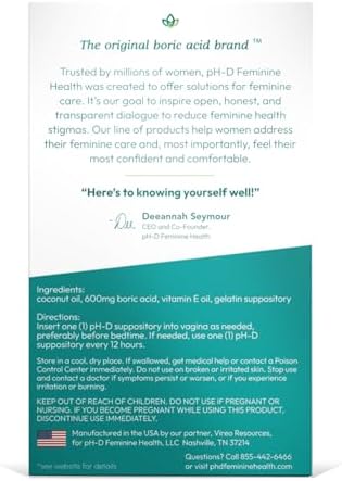 pH-D Soporte de Salud Femenina - Supositorios Hidratantes de Ácido Bórico - Propiedad de Mujeres - Para Olor Vaginal - Sin Parabenos y Crueldad - 14 - imagen 7