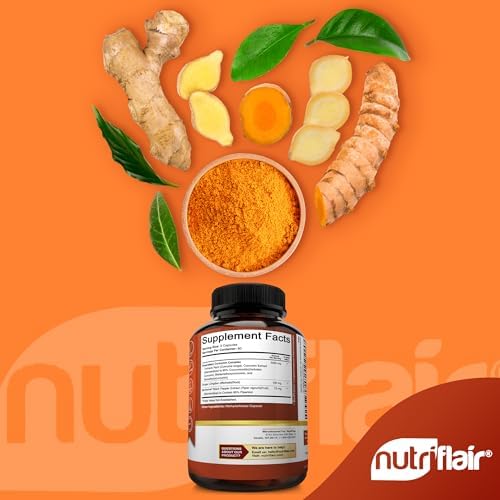Suplementos de Cúrcuma Curcumina con Jengibre y BioPerine de NutriFlair, 180 Cápsulas - 95% Curcuminoides - Soporte Articular, Antioxidante, - imagen 3