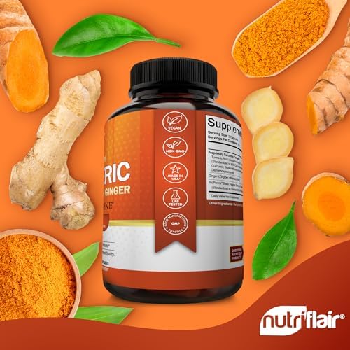 Suplementos de Cúrcuma Curcumina con Jengibre y BioPerine de NutriFlair, 180 Cápsulas - 95% Curcuminoides - Soporte Articular, Antioxidante, - imagen 4