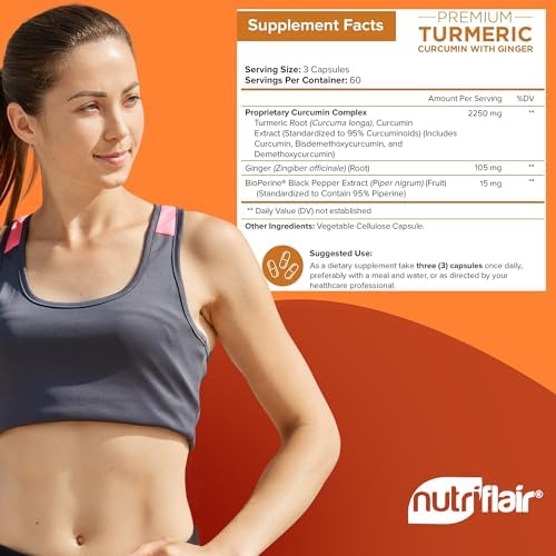 Suplementos de Cúrcuma Curcumina con Jengibre y BioPerine de NutriFlair, 180 Cápsulas - 95% Curcuminoides - Soporte Articular, Antioxidante, - imagen 5