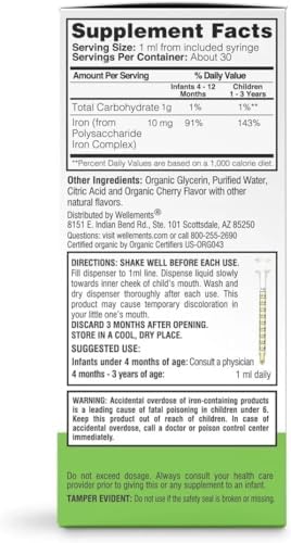 Wellements Gotas de Hierro Orgánicas para Bebés (1 Fl Oz) - Suplemento de Hierro Líquido con Sabor a Cereza - Apoyo al Crecimiento y Desarrollo (4 - imagen 8