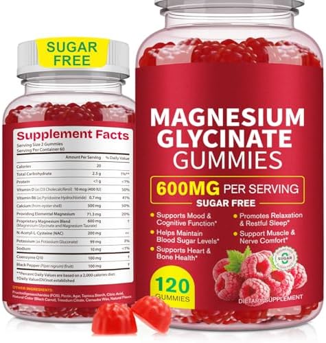 Gomitas de Magnesio Glycinate 600mg para Adultos, 120 Piezas, Apoya la Relajación, Sin Azúcar, No GMO - imagen 1