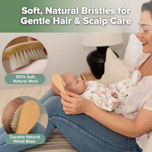 Cepillo de Madera Haakaa para Bebés y Niños Pequeños, Cerdas de Lana Suaves, Ideal para Costra Láctea, Regalo Perfecto para Baby Registry, Incluye - imagen 4