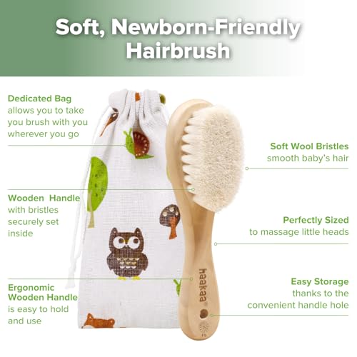 Cepillo de Madera Haakaa para Bebés y Niños Pequeños, Cerdas de Lana Suaves, Ideal para Costra Láctea, Regalo Perfecto para Baby Registry, Incluye - imagen 5