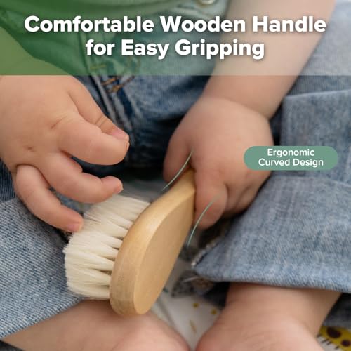 Cepillo de Madera Haakaa para Bebés y Niños Pequeños, Cerdas de Lana Suaves, Ideal para Costra Láctea, Regalo Perfecto para Baby Registry, Incluye - imagen 7