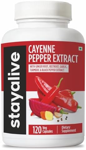 Cápsulas de Pimienta de Cayena STAY ALIVE, Mezcla 6 en 1 con Jengibre, Ajo, Cúrcuma, Remolacha y Extracto de Pimienta Negra, 120 Cápsulas, Sin OGM y - imagen 1