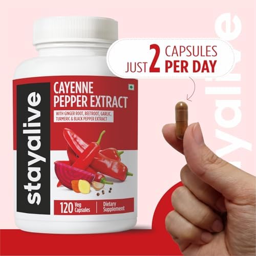 Cápsulas de Pimienta de Cayena STAY ALIVE, Mezcla 6 en 1 con Jengibre, Ajo, Cúrcuma, Remolacha y Extracto de Pimienta Negra, 120 Cápsulas, Sin OGM y - imagen 7