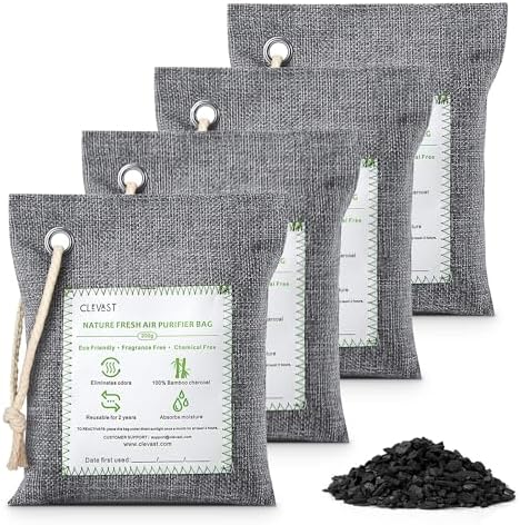 Bolsas Purificadoras de Aire CLEVAST de Carbón de Bambú - (Grande, 4×200g), Elimina Olores y Humedad, Purificador Natural para Hogar, Auto, Mascotas, - imagen 1