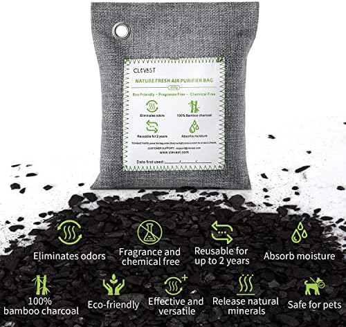 Bolsas Purificadoras de Aire CLEVAST de Carbón de Bambú - (Grande, 4×200g), Elimina Olores y Humedad, Purificador Natural para Hogar, Auto, Mascotas, - imagen 2