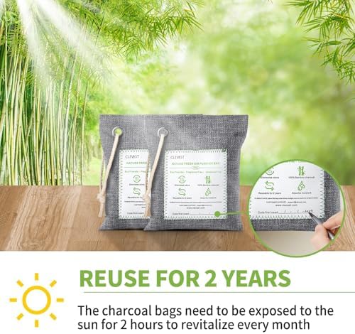 Bolsas Purificadoras de Aire CLEVAST de Carbón de Bambú - (Grande, 4×200g), Elimina Olores y Humedad, Purificador Natural para Hogar, Auto, Mascotas, - imagen 4