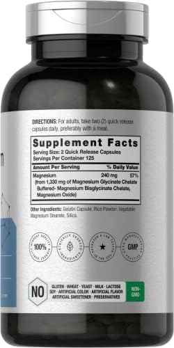 Horbaach Magnesio Glicinato 1330mg | 250 Cápsulas | Suplemento No GMO y Libre de Gluten | 240 mg por Porción | Minerales Quelados - imagen 2