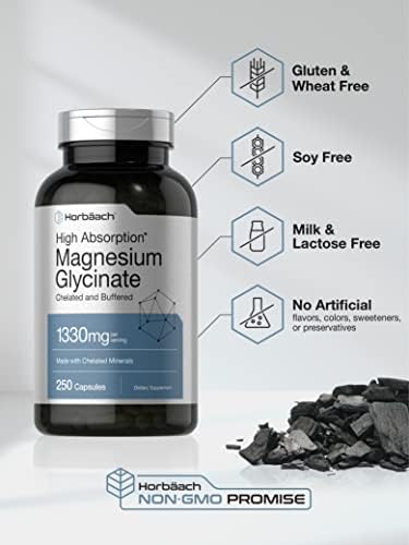 Horbaach Magnesio Glicinato 1330mg | 250 Cápsulas | Suplemento No GMO y Libre de Gluten | 240 mg por Porción | Minerales Quelados - imagen 4