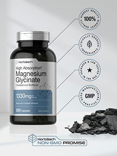 Horbaach Magnesio Glicinato 1330mg | 250 Cápsulas | Suplemento No GMO y Libre de Gluten | 240 mg por Porción | Minerales Quelados - imagen 5