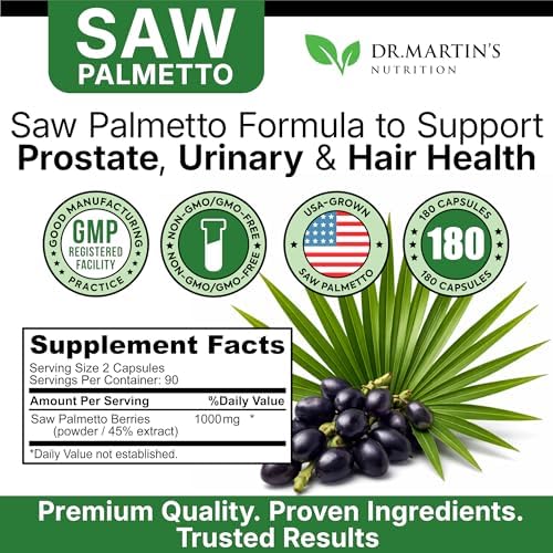 Saw Palmetto Crecido en EE. UU. | Suplemento para la Salud Prostática de 180 Cápsulas | Crecimiento Capilar para Hombres y Mujeres | Apoyo para - imagen 7