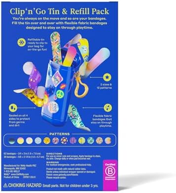 Welly Clip N' Go Lata y Paquete de Recarga | Bandas Adhesivas de Tela Flexible | Formas y Patrones Variados para Cortes y Raspones - 100 Piezas - imagen 2