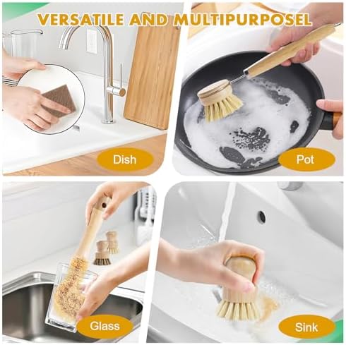 Set de 6 Cepillos de Bambú DEBETOOL con Esponja de Coco - Cepillo de Madera con Fibra de Sisal y Palma para Limpiar Platos, Ollas, Botellas y Verduras - imagen 5