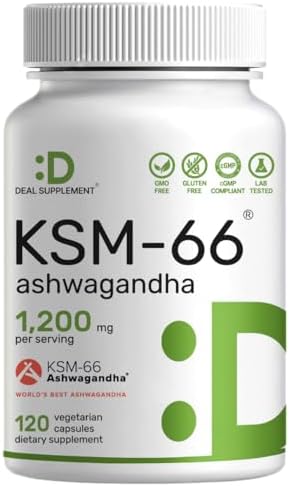 KSM 66 Ashwagandha 1,200mg con Pimienta Negra, 120 Cápsulas Veganas – Extracto de Raíz de Alta Potencia – Suplementos Adaptogénicos para Relajación, - imagen 1