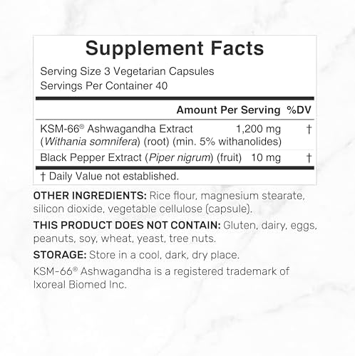KSM 66 Ashwagandha 1,200mg con Pimienta Negra, 120 Cápsulas Veganas – Extracto de Raíz de Alta Potencia – Suplementos Adaptogénicos para Relajación, - imagen 2