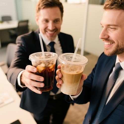 Paquete de 50 Vasos Plásticos Transparentes de 20 oz para Café Helado con Tapas y Popotes, Desechables para Bebidas Frías y Smoothies - imagen 6