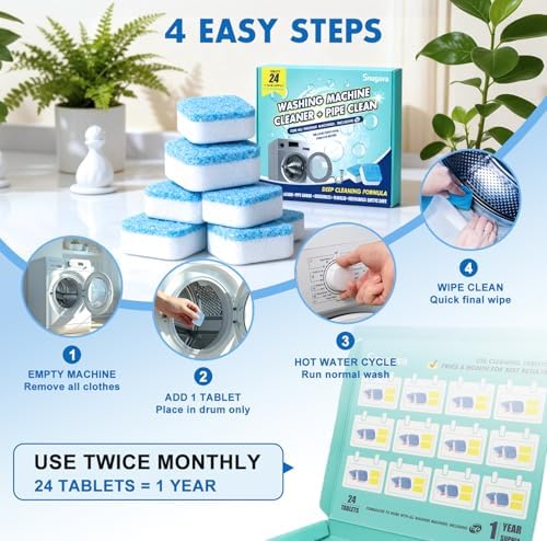 Tabletas Limpiadoras y Desodorantes para Lavadoras: Paquete de 24 Pods Ecológicos para Desincrustar y Limpiar Profundamente, Seguros para Fosas - imagen 6