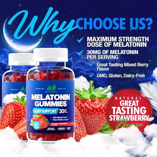 Gomitas de Melatonina 30mg para Adultos (60 Porciones) - Apoyo Máximo para el Sueño, Sin Gluten, Sin Azúcar, 100% Vegetariano, Sabor Fresa - 60 - imagen 2