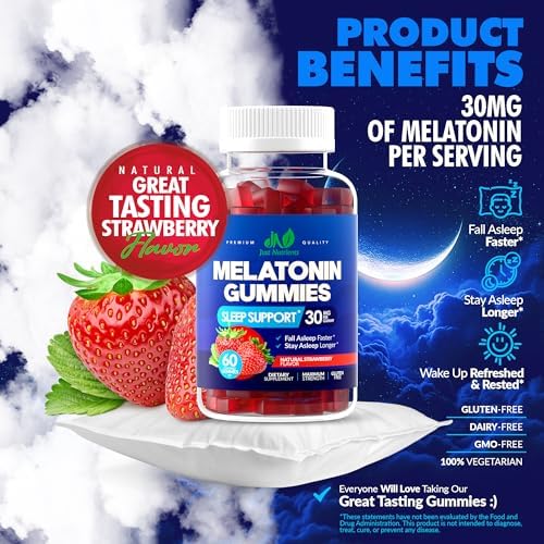 Gomitas de Melatonina 30mg para Adultos (60 Porciones) - Apoyo Máximo para el Sueño, Sin Gluten, Sin Azúcar, 100% Vegetariano, Sabor Fresa - 60 - imagen 3