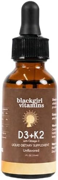Gotas de Vitamina D3 K2 de Black Girl Vitamins (125mcg cada una) con Omega 3 – Suplemento diario líquido, sabor neutro, vegano (suministro para 30 - imagen 1
