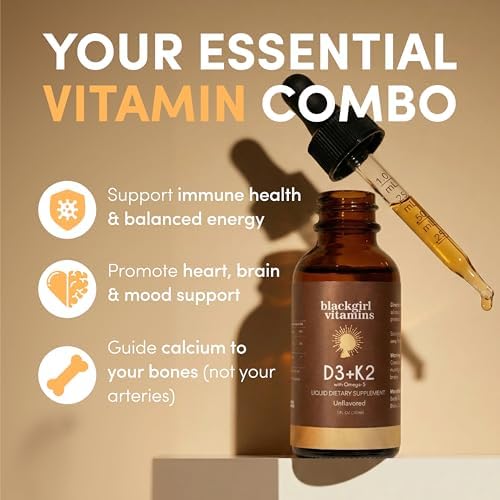 Gotas de Vitamina D3 K2 de Black Girl Vitamins (125mcg cada una) con Omega 3 – Suplemento diario líquido, sabor neutro, vegano (suministro para 30 - imagen 3