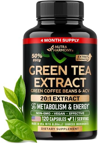 Extracto de Té Verde - 50% EGCG, Extracto Extra Fuerte 20:1 - Suplemento Natural con Granos de Café Verde y Vinagre de Sidra de Manzana - Apoyo - imagen 1