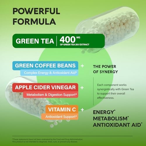 Extracto de Té Verde - 50% EGCG, Extracto Extra Fuerte 20:1 - Suplemento Natural con Granos de Café Verde y Vinagre de Sidra de Manzana - Apoyo - imagen 6