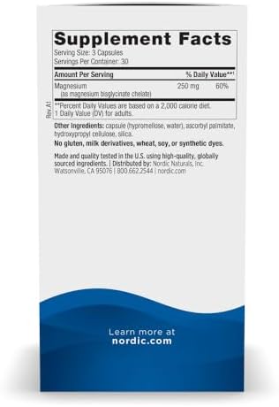 Cápsulas de Magnesio Glicinato Vegetariano Nordic Naturals, Sin Sabor, 90 Contenidos - 250mg por Porción - Soporte Bioavailable para Músculos y - imagen 2