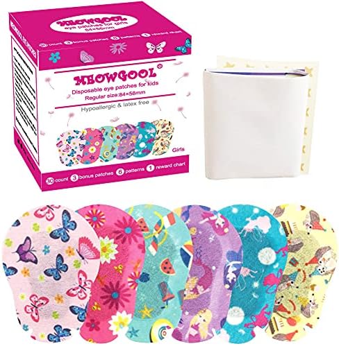 Parche Adhesivo Meowgool para Niños con Ojo Perezoso, 30+3 Parches Adicionales, Vendajes para Ambliopía, 6 Diseños Divertidos para Niñas, 1 Póster de - imagen 1