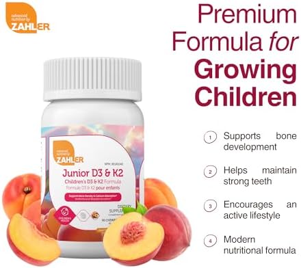 Zahler Junior D3 & K2 - Apoyo Óseo e Inmunológico para Niños - Vitaminas D3 y K2 para Densidad Ósea y Absorción de Calcio - Sin OGM y Sin Gluten - - imagen 4
