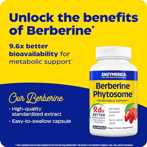 Suplemento Enzymedica Berberina Phytosome de Alta Absorción - Cápsulas Berbevis para Hombres y Mujeres, Fórmula Bioavailable, Apoyo Metabólico - imagen 3
