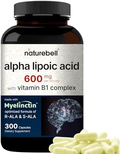 NatureBell Complejo de Ácido Alfa Lipoico, 600mg, 300 Cápsulas | Fórmula 4 en 1 con R-ALA, S-ALA, Tiamina y Benfotiamina | Alta Absorción y Soporte - imagen 1