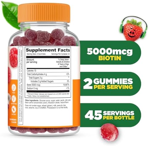 Gomitas de Biotina Lifeable para Niños | 5,000mcg | Suplemento Vegano y No GMO para el Cabello, Piel y Uñas | 90 Gomitas con Sabor Natural - imagen 2