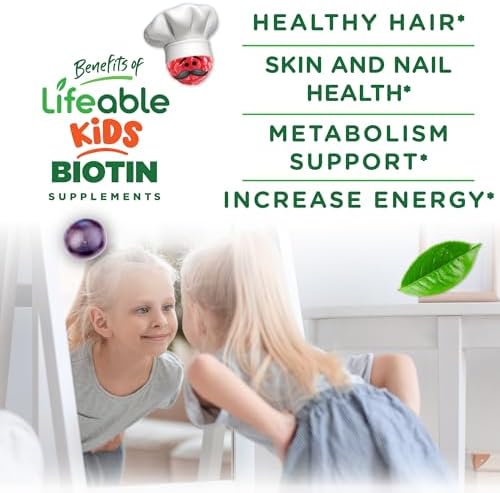 Gomitas de Biotina Lifeable para Niños | 5,000mcg | Suplemento Vegano y No GMO para el Cabello, Piel y Uñas | 90 Gomitas con Sabor Natural - imagen 3