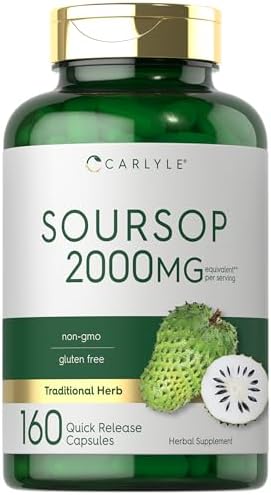 Hojas de Soursop Carlyle | 160 Cápsulas | Hierba Tradicional | Suplemento Sin OGM y Sin Gluten - imagen 1