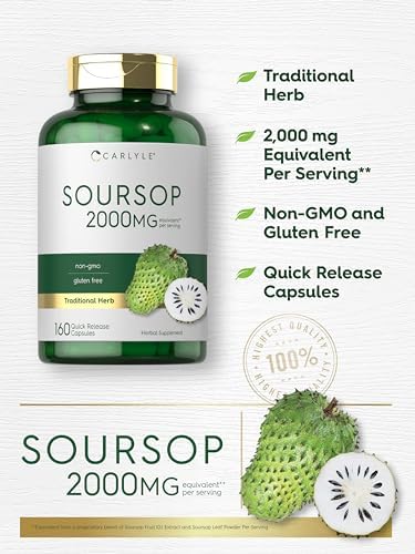Hojas de Soursop Carlyle | 160 Cápsulas | Hierba Tradicional | Suplemento Sin OGM y Sin Gluten - imagen 4