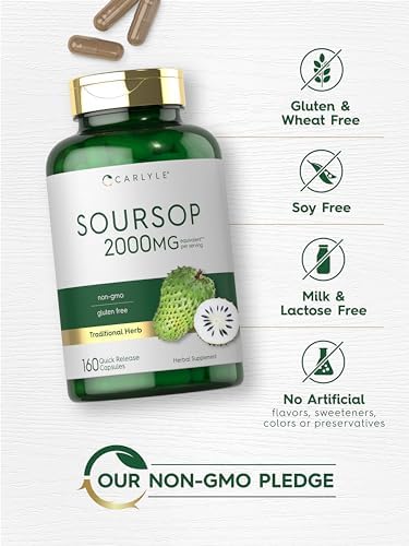 Hojas de Soursop Carlyle | 160 Cápsulas | Hierba Tradicional | Suplemento Sin OGM y Sin Gluten - imagen 5