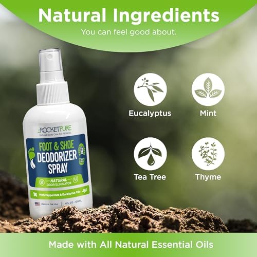 Rocket Pure Desodorante Natural para Pies y Zapatos, Eliminador de Olores con Aceites Esenciales, Menta, 4 fl oz (Paquete de 1) - imagen 3