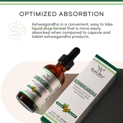 Gotas Orgánicas de Ashwagandha para Alivio del Estrés (1,200mg, 60 Porciones) Tinctura de Ashwagandha para Soporte Adrenal y Manejo de Cortisol - imagen 5