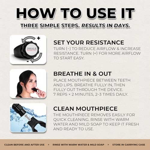 Entrenador Respiratorio Inhale | Dispositivo de Ejercicio para Fortalecer los Pulmones | Hecho en EE. UU. | Resistencia Ajustable Bidireccional | - imagen 3