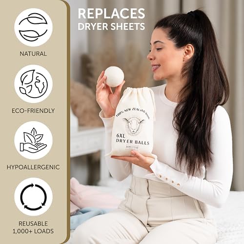 Bolas de Secado XL de Lana Homestead Houseware 6 Piezas – 100% Lana de Nueva Zelanda, Suavizante Natural y Reductor de Estática, Reutilizables, - imagen 2