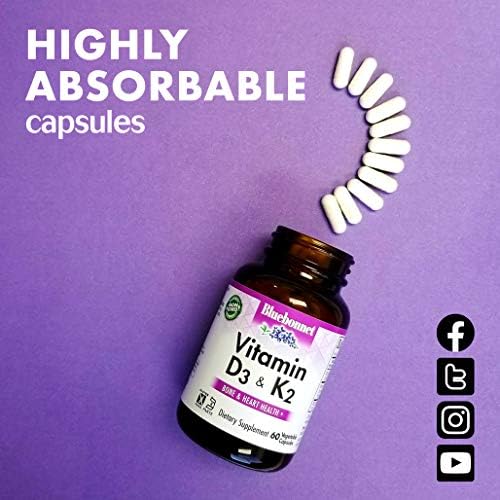 Vitaminas D3 y K2 de Bluebonnet Nutrition, sin soya, para huesos fuertes y saludables, sin gluten, no OGM, sin lácteos, certificado kosher, - imagen 7