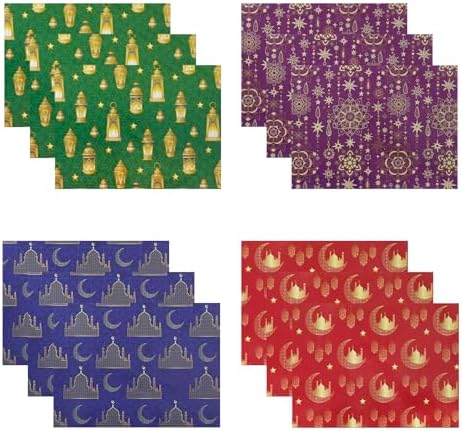 Papel de Regalo WRAPAHOLIC para Eid - 12 Hojas Diseño de Luna, Estrellas, Faroles y Mezquitas - 19.7 x 27.5 Pulgadas cada hoja - imagen 3